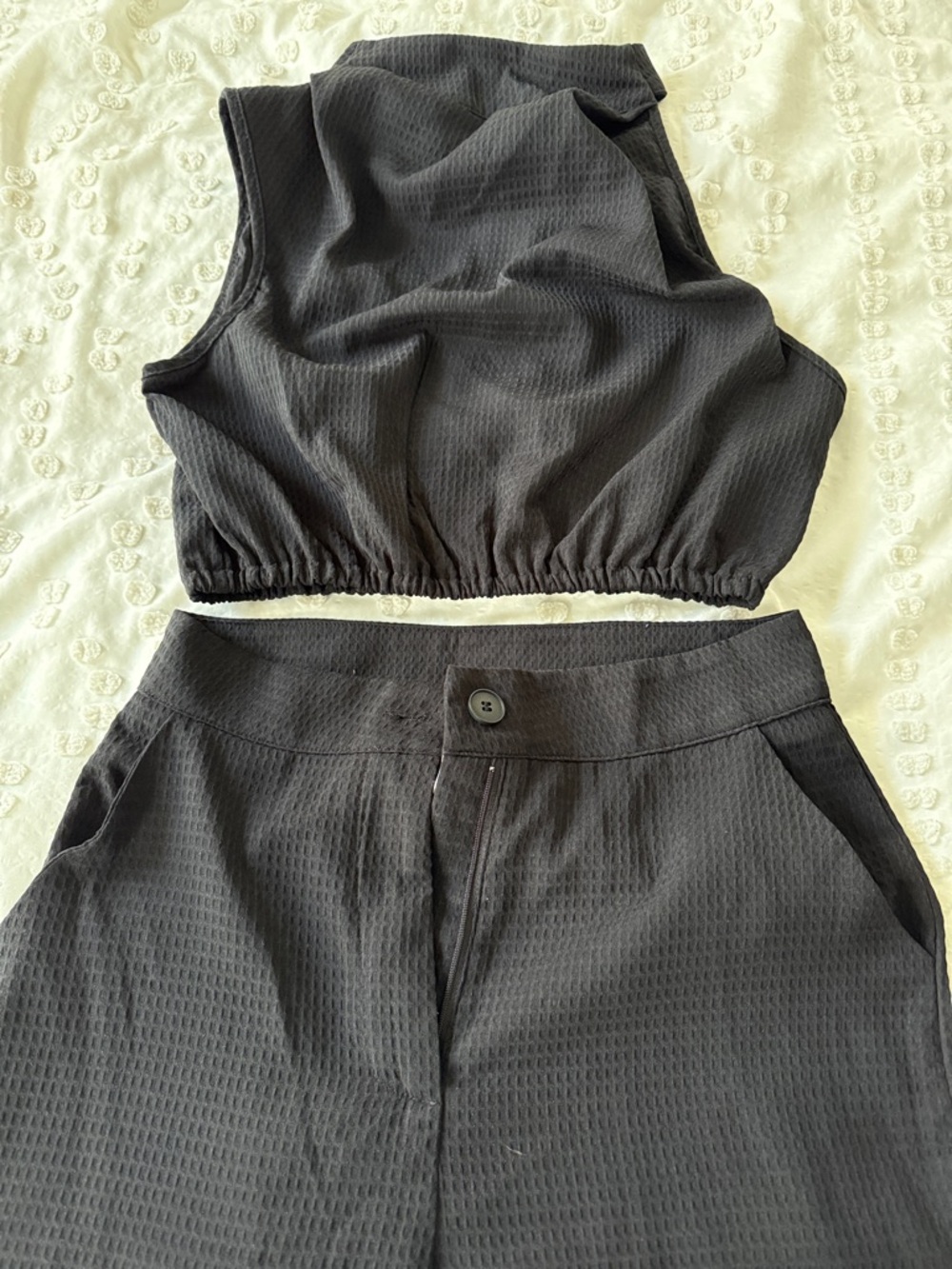 SHEIN Black Wide Leg Pants with Matching Crop Top Set